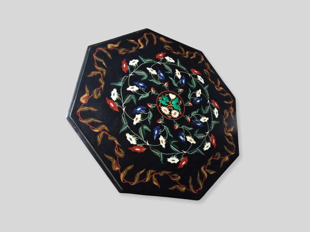 Marble Sofa Center Table Floral Pietradura Inlay Octagonal Centerpiece